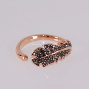 Swarovski Simple Ring, Rose Gold Plated Jet, Motif Feather with Box